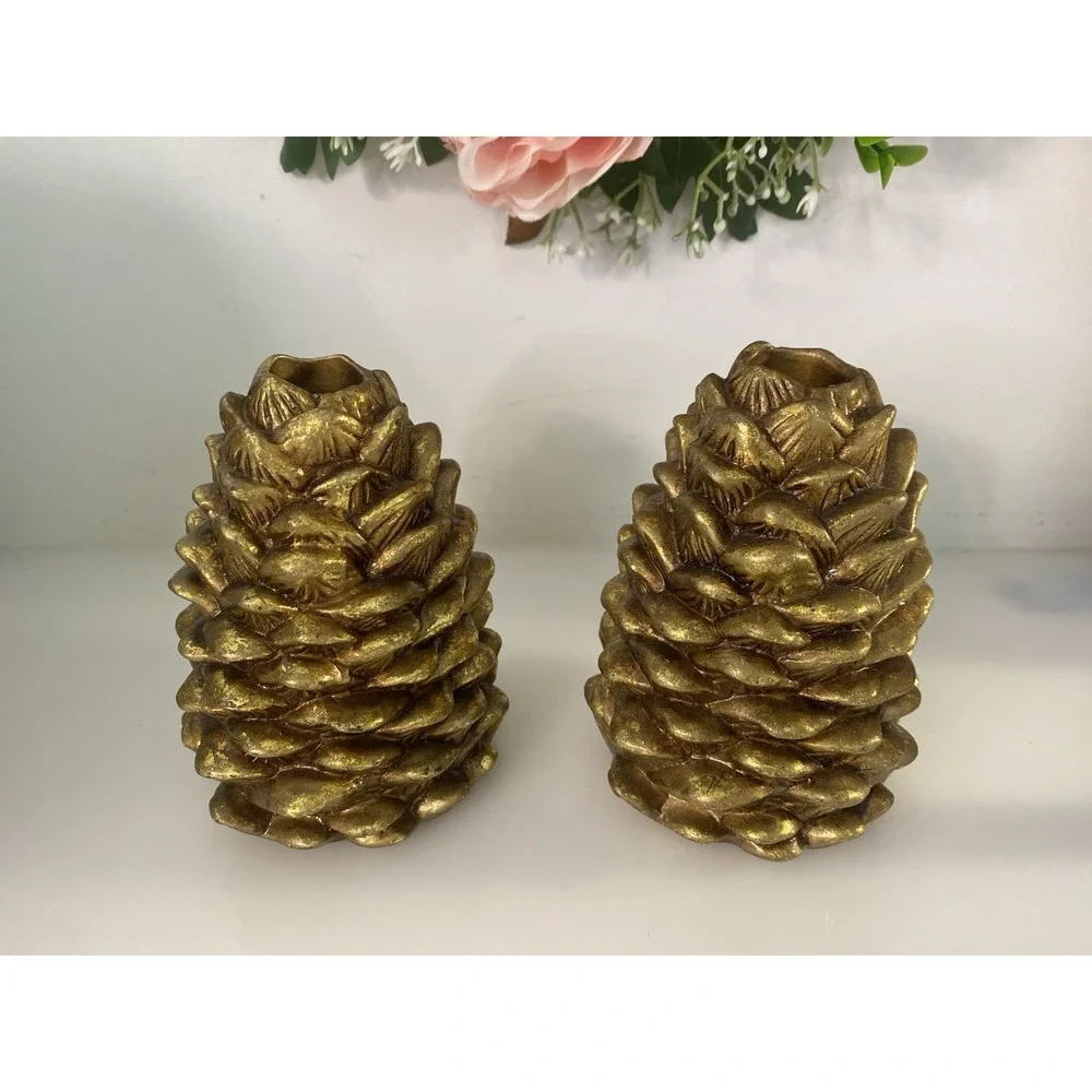 Vintage Otagiri 1996 Enesco Pinecone Taper Candle Holders Set of 2 Ceramic 5